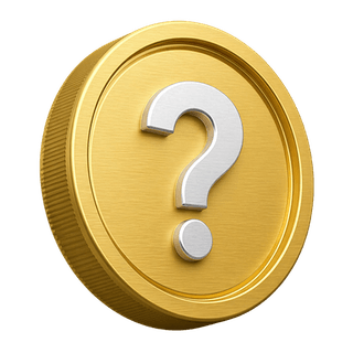 Sur la page FAQ, pièce d’or 3D décorative portant un point d’interrogation